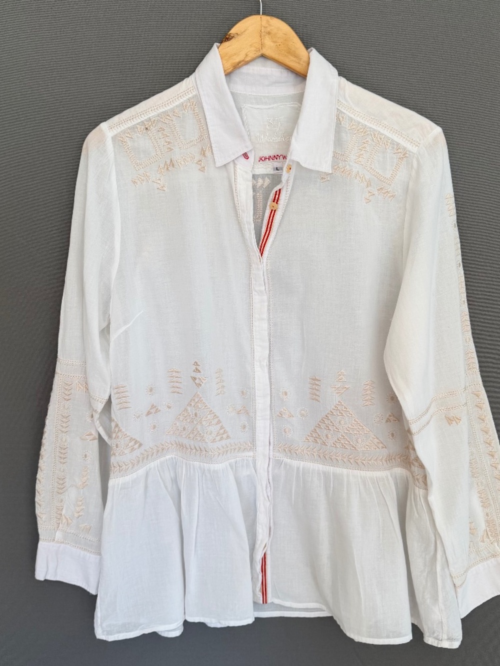 JOHNNY WAS J3 Workshop Women’s Large Embroidered 100% Cotton Button Front Shirt